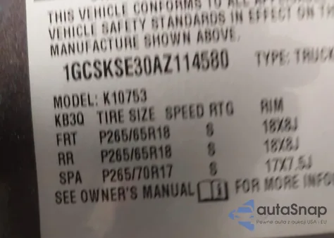 2010 Chevrolet Silverado 1500 Lt z USA, uszkodzony, nr VIN 1GCSKSE30AZ114580